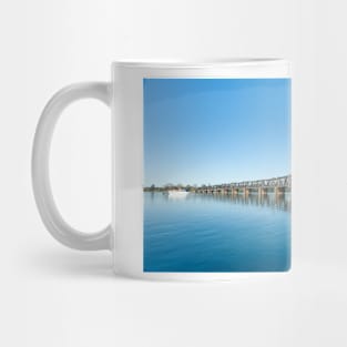 Curving lines of historic steel truss railway bridge Mug